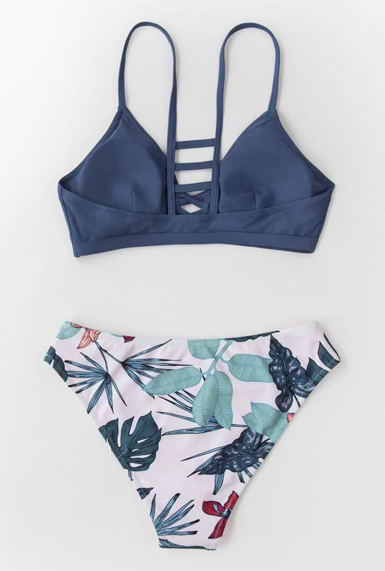 CUPSHE Navy and Floral Strappy Bikini Set