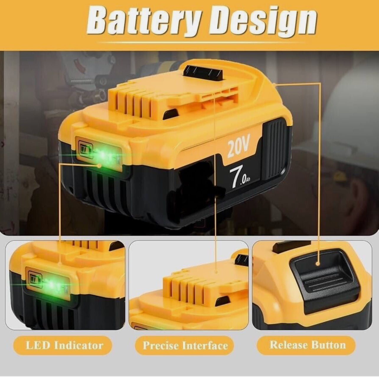 Battery Replacment For Dewalt DCB200 20V 7000Ah 140Wh