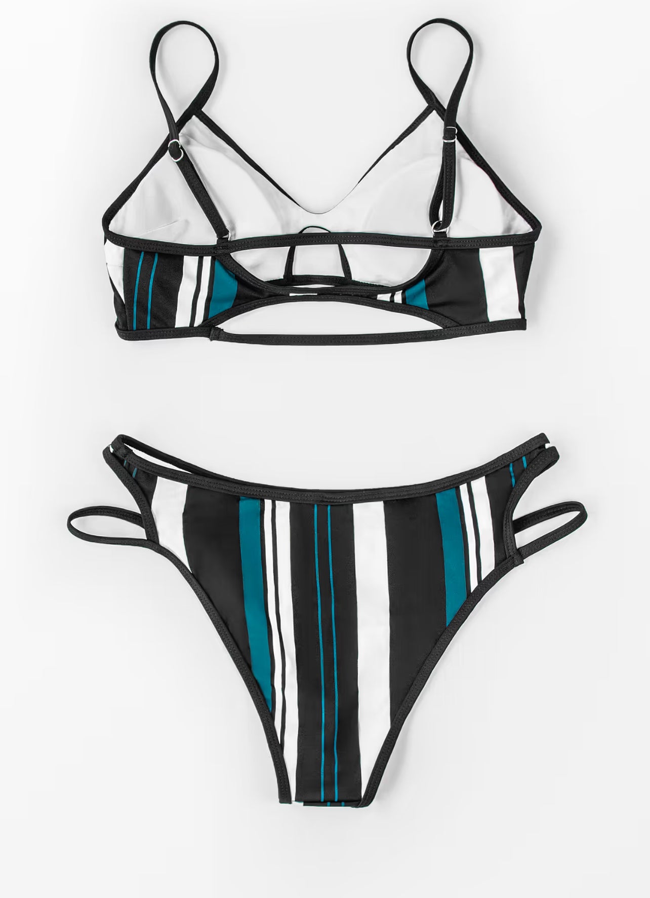 CUPSHE Blue White And Black Striped Bikini