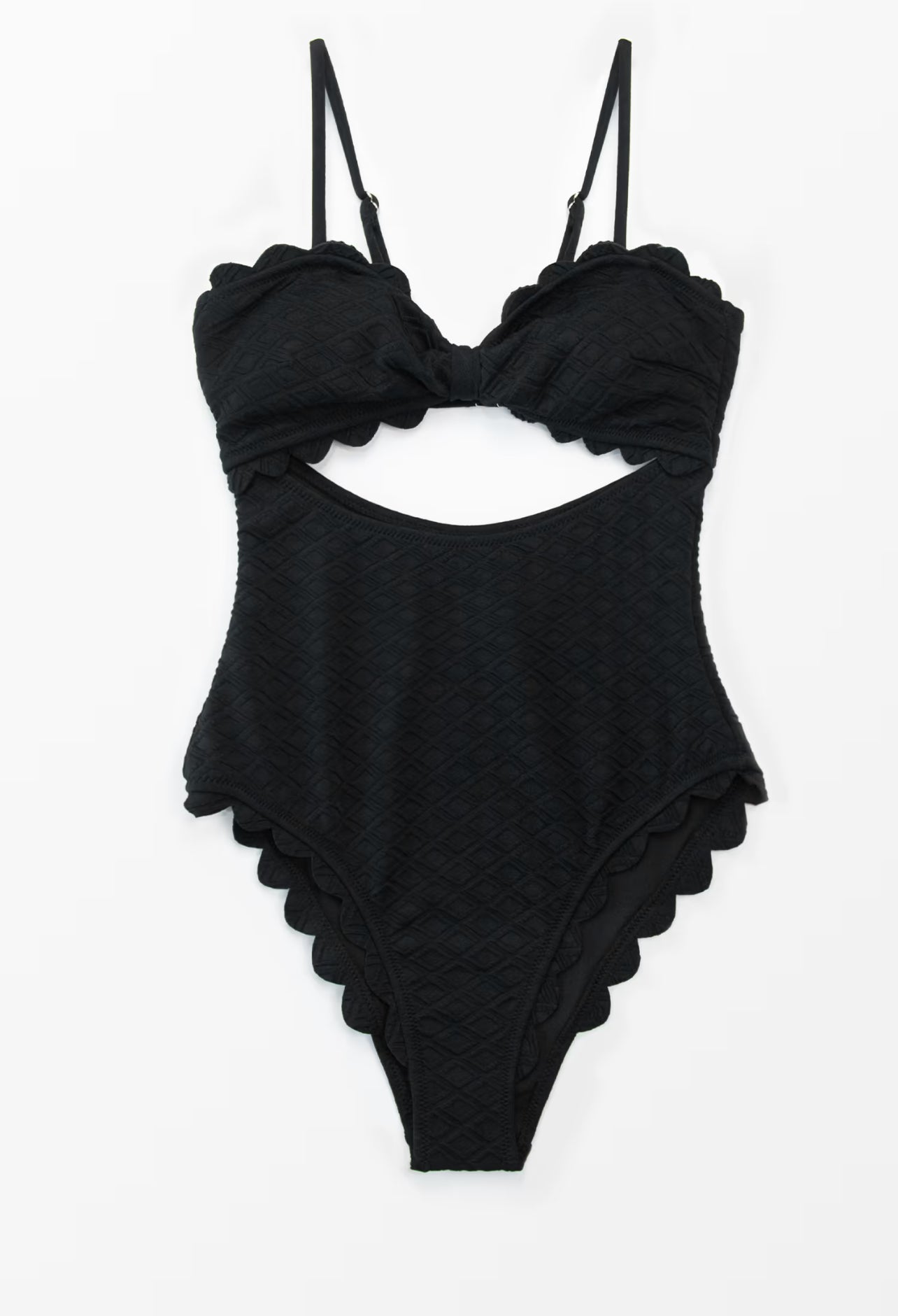 CUPSHE Black Knotted Scalloped One Piece Swimsuit