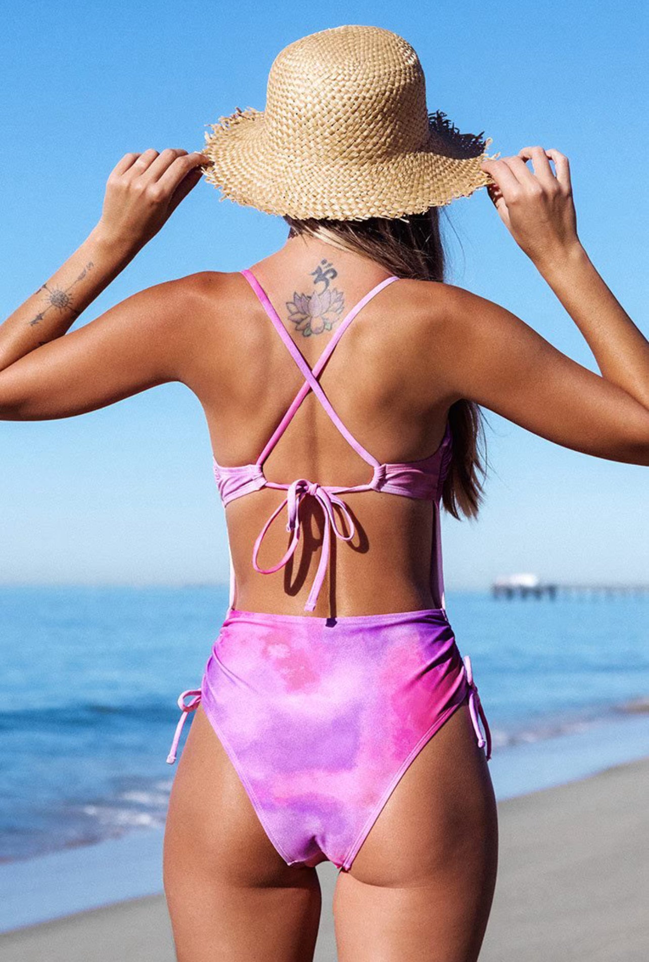 CUPSHE Rose Tie Dye Side Shirred One Piece Swimsuit