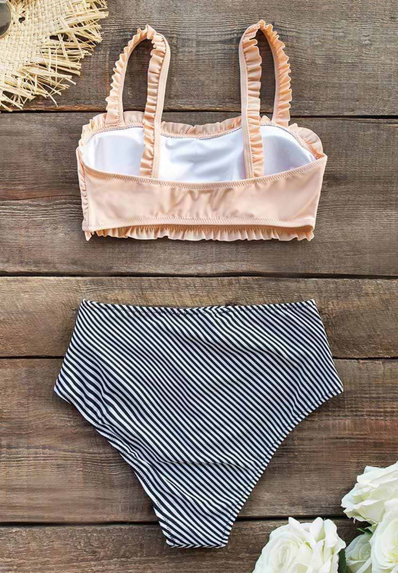 CUPSHE Ruffle Bandeau Bikini With High Waisted Bottom