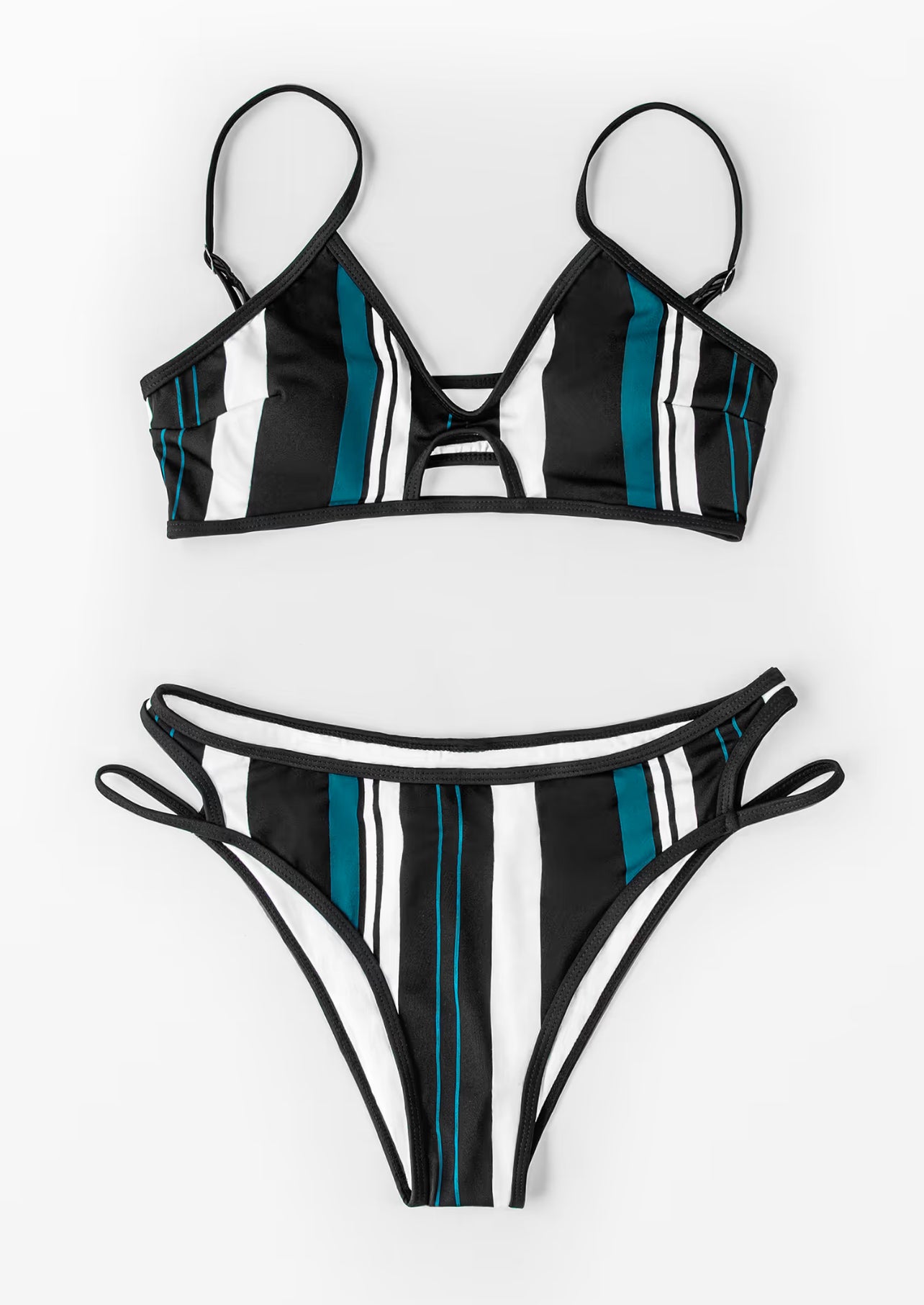 CUPSHE Blue White And Black Striped Bikini