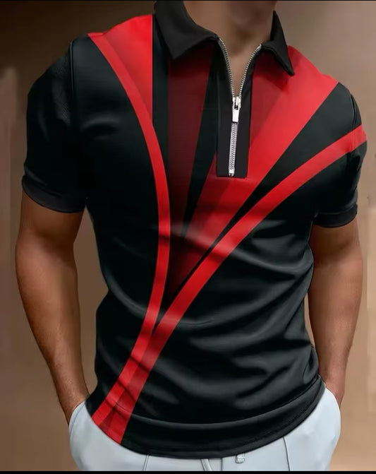 Polo Shirt for Men Line 3D Printed Casual Short Sleeve