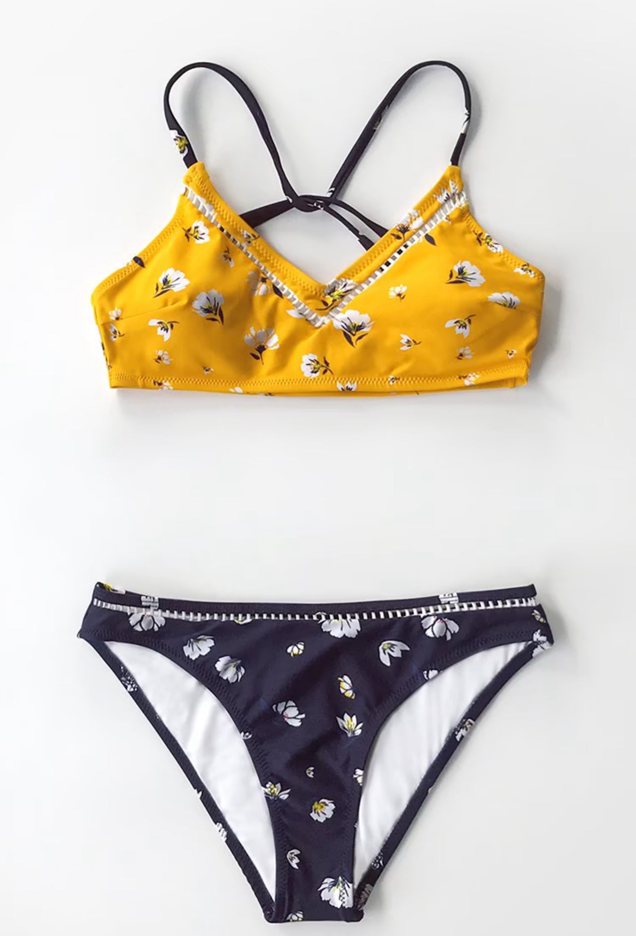 CUPSHE Yellow and Navy Floral Bikini