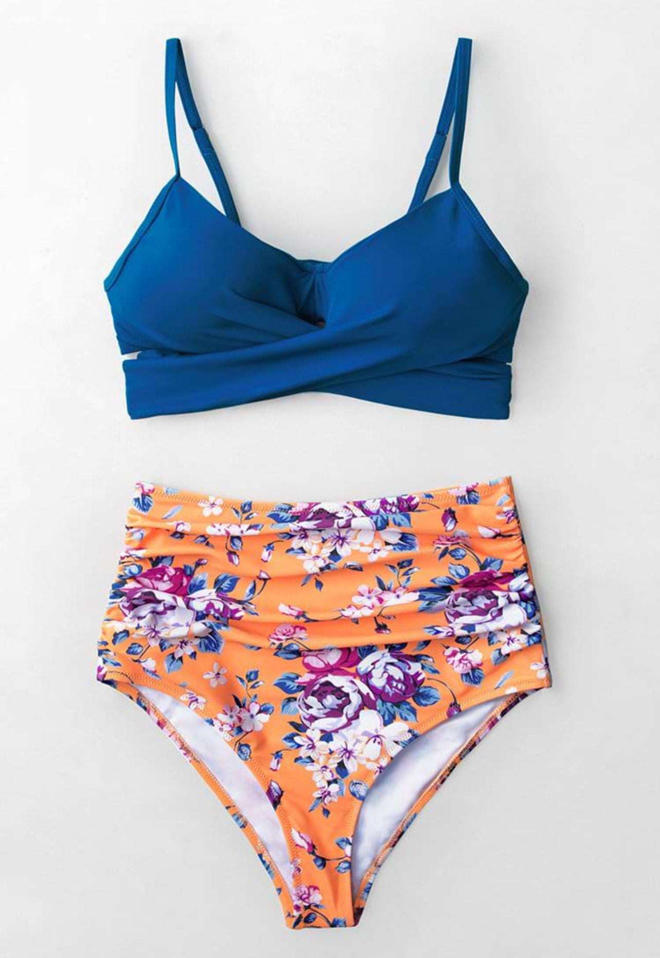 CUPSHE Summer Dream Blue Wrap And Floral High Waisted Bikini