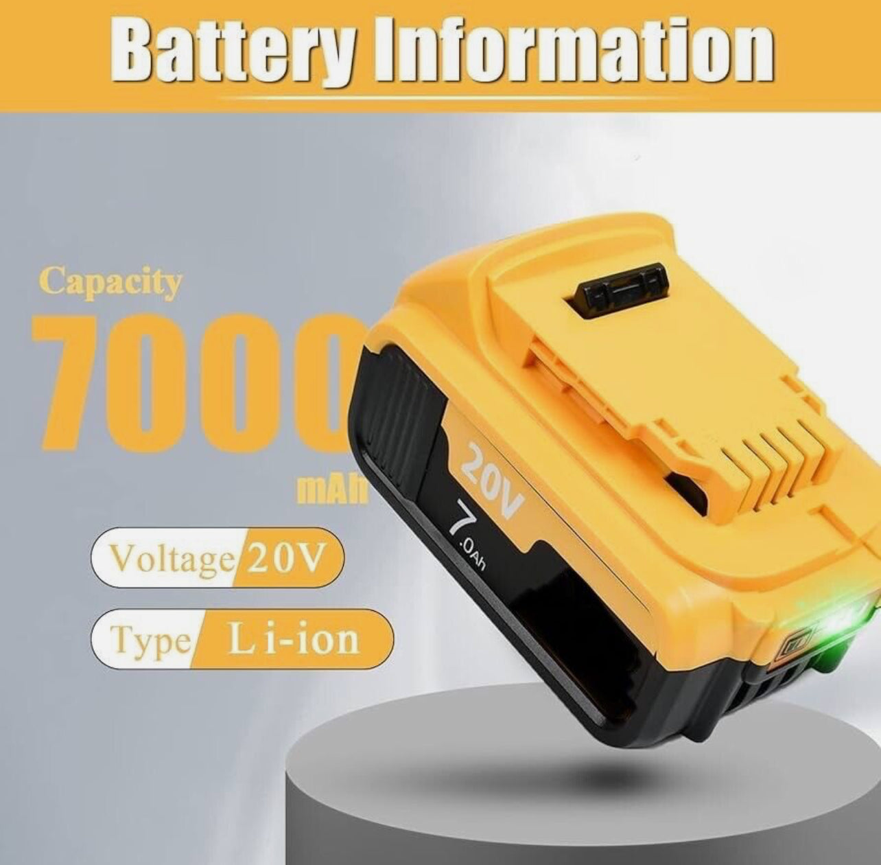 Battery Replacment For Dewalt DCB200 20V 7000Ah 140Wh