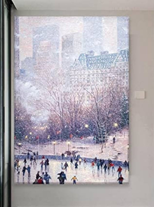 winter ice rink snow scene wall art Canvas Print Framed 17.5”x12”