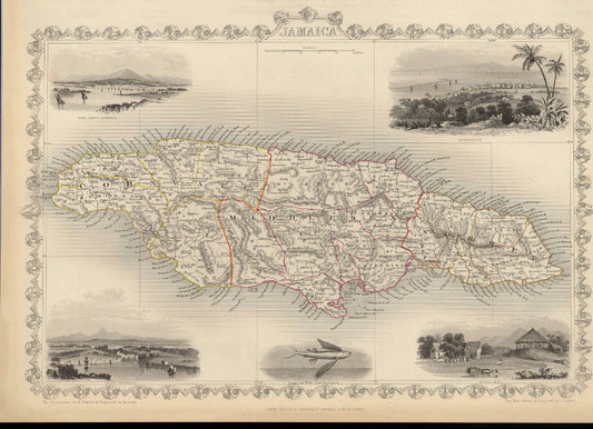 1851 Jamaica Map Print Metal Sign Size 8”x12”