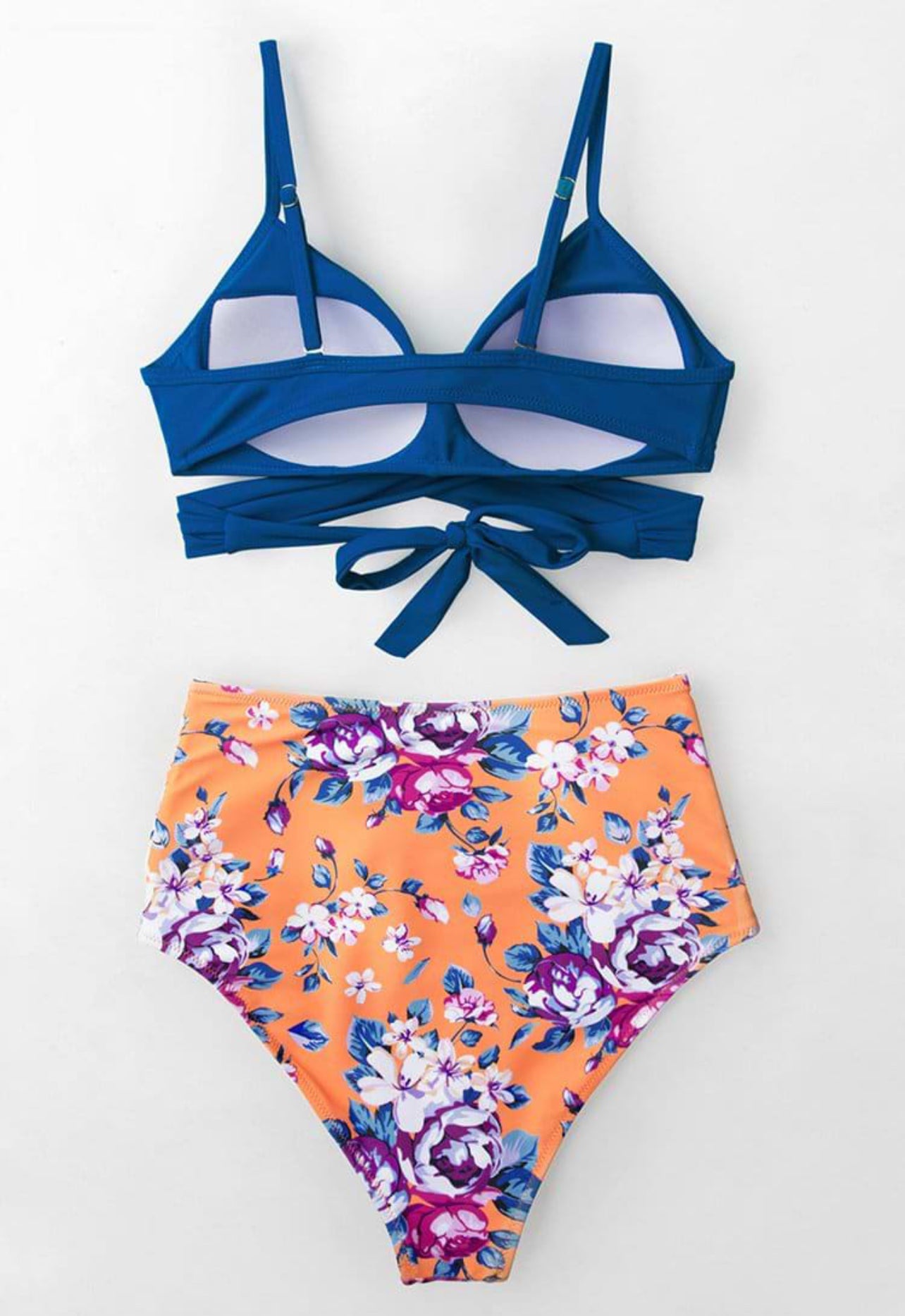 CUPSHE Summer Dream Blue Wrap And Floral High Waisted Bikini