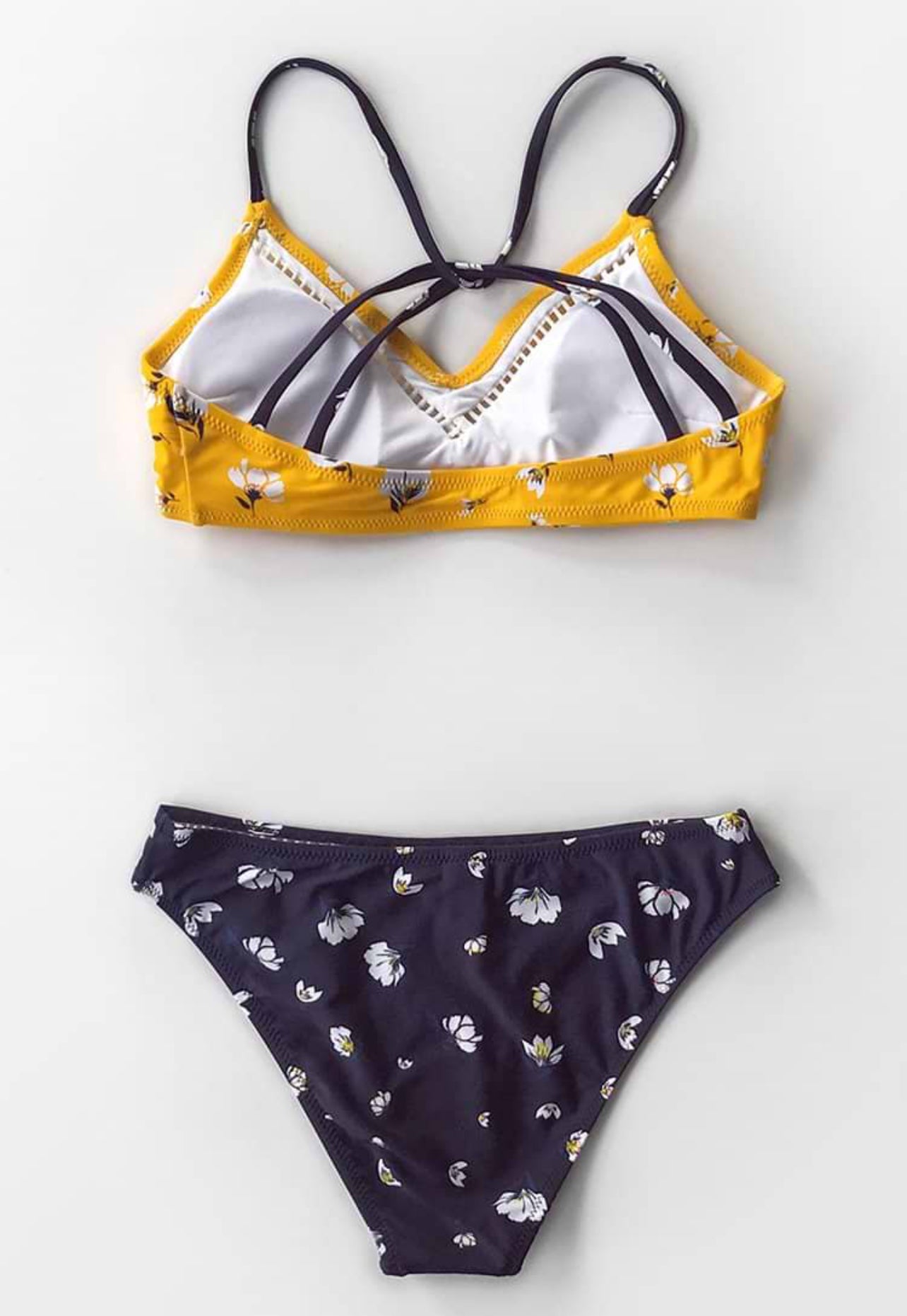 CUPSHE Yellow and Navy Floral Bikini