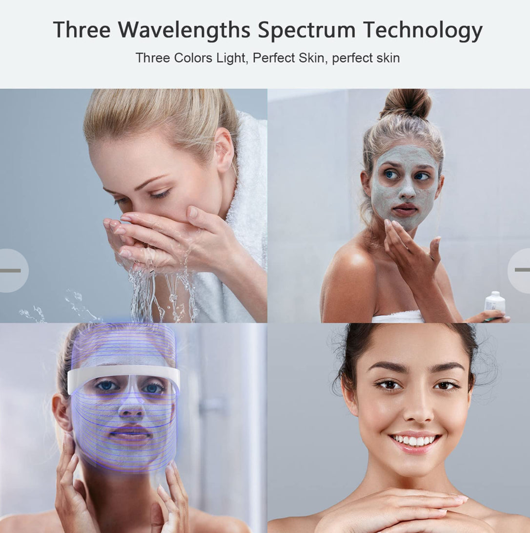 Led Face Mask Light Therapy, 3 Colors Light Therapy Facial Photon Beauty Device for Facial Rejuvenation, Anti-Aging