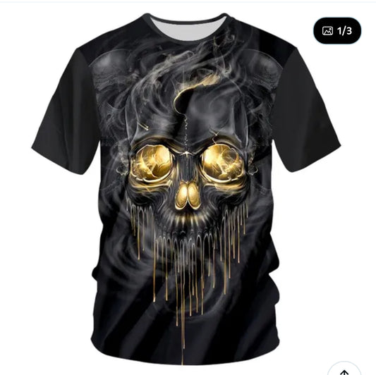 Short Sleeve Crewneck 3d Cool Print Smoking Skull T-shirt