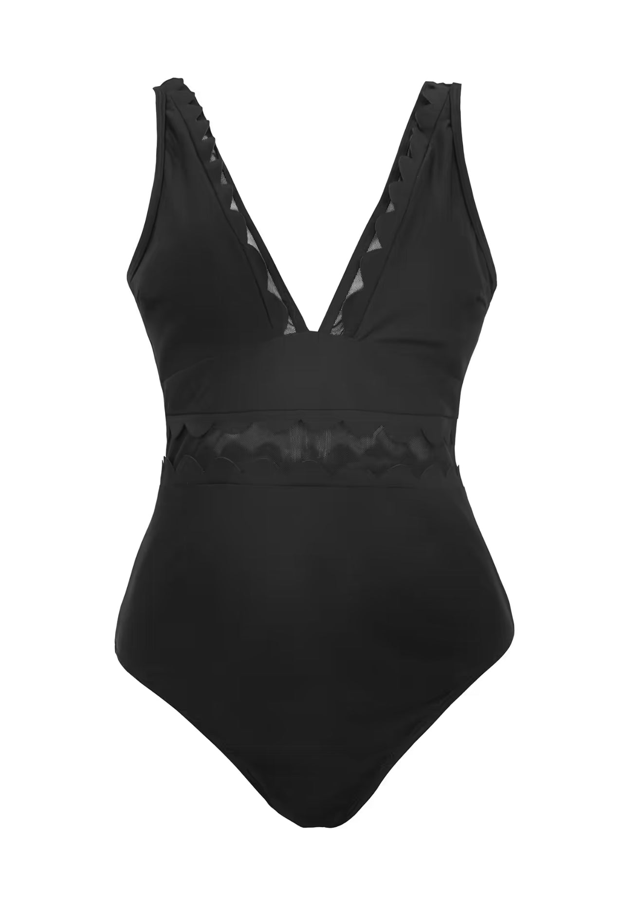 CUPSHE Solid Black V-Neck One Piece Swimsuit