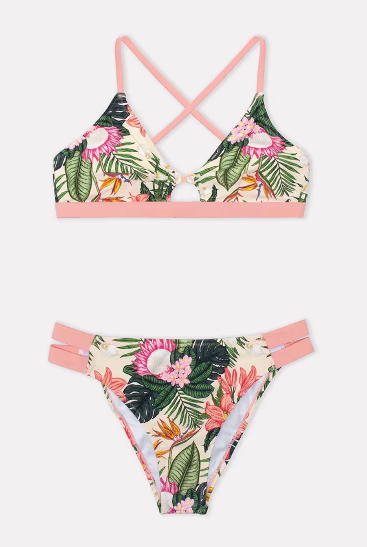 CUPSHE Carolyn Leafy and Floral Crisscross Strappy Bikini