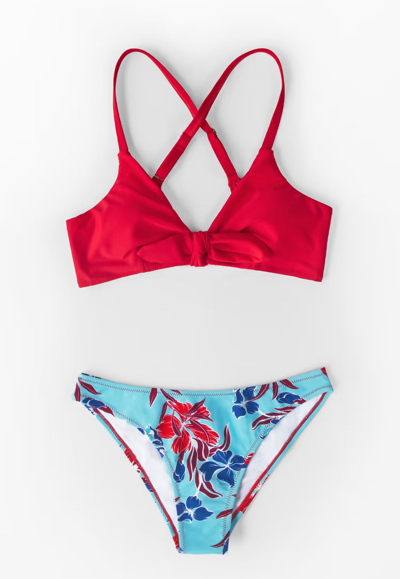 CUPSHE Red and Floral Print Low Rise Bikini