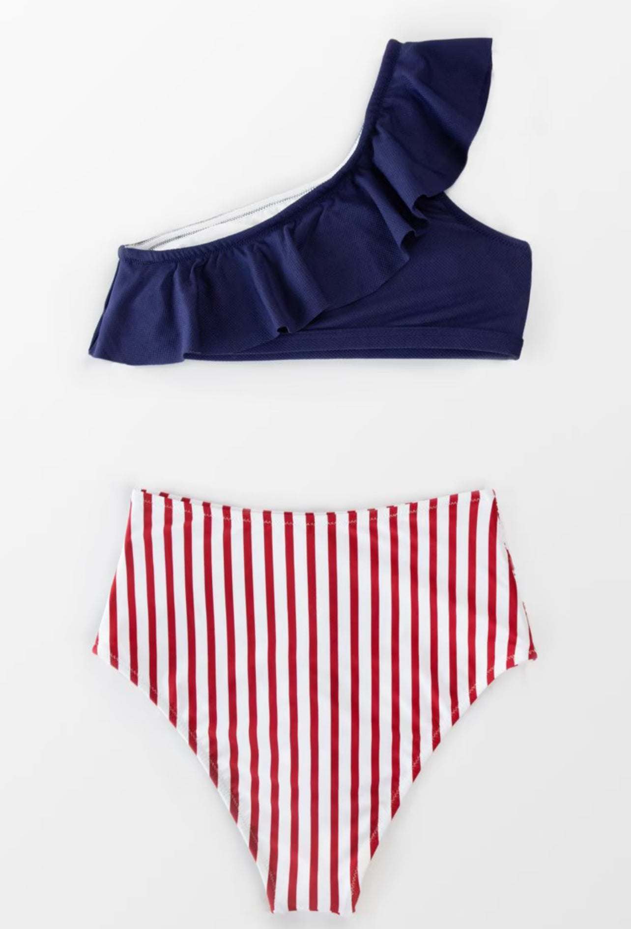 CUPSHE One Shoulder Ruffle Striped Bikini