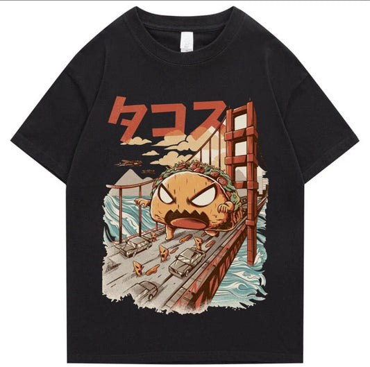 Japanese Harajuku Cartoon Taco Monster T-Shirt Streetwear Summer Tops