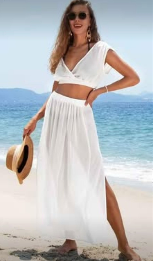 CUPSHE 2pc sheer beach cover up skirt and crop top