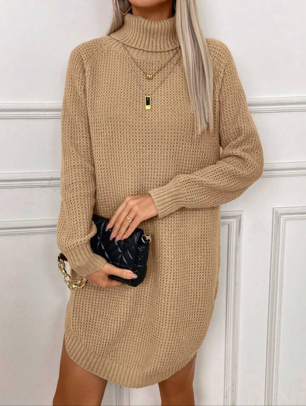 Womens knit turtle neck sweater dress