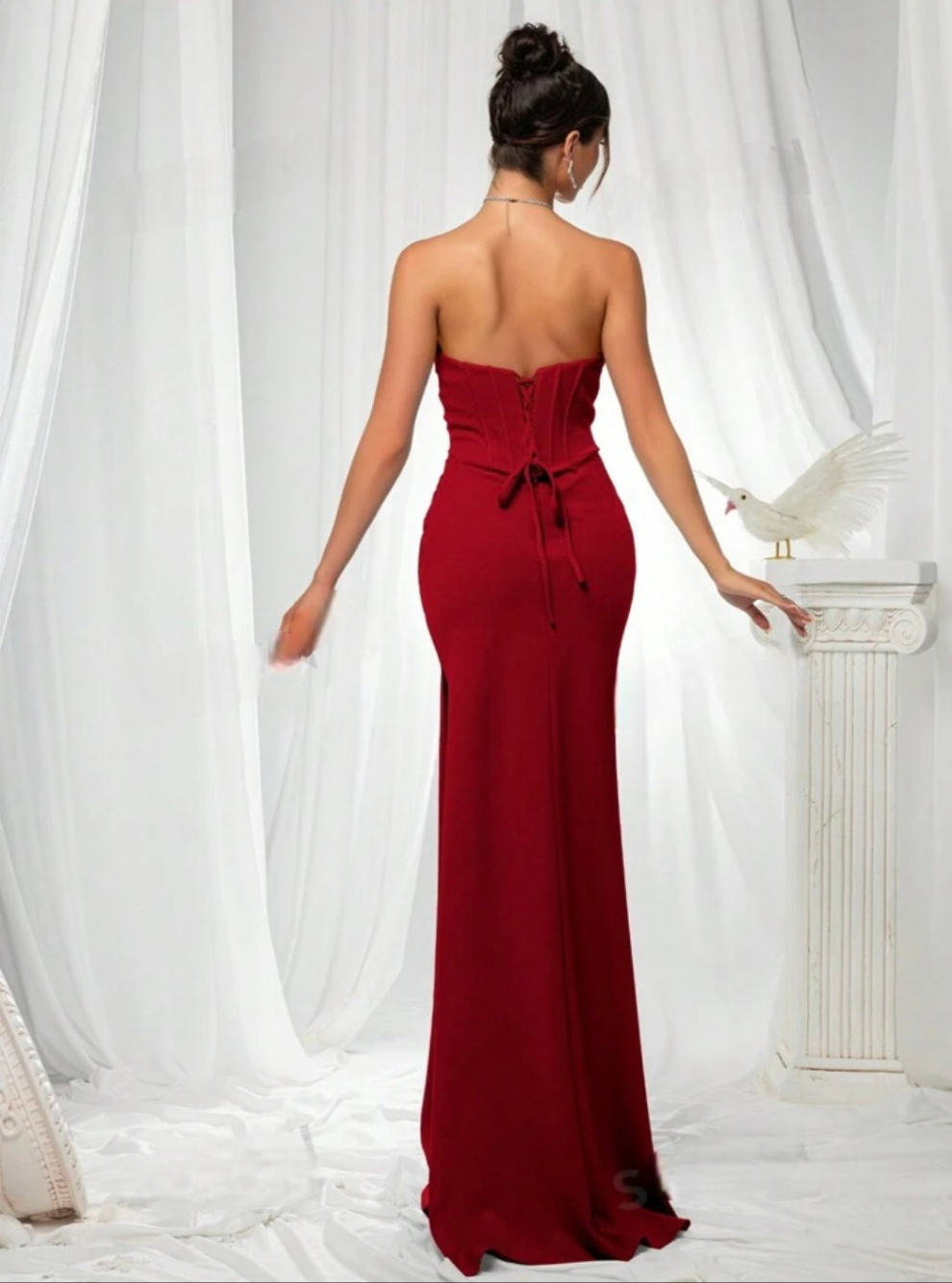 Womens red corset style  long formal evening dress