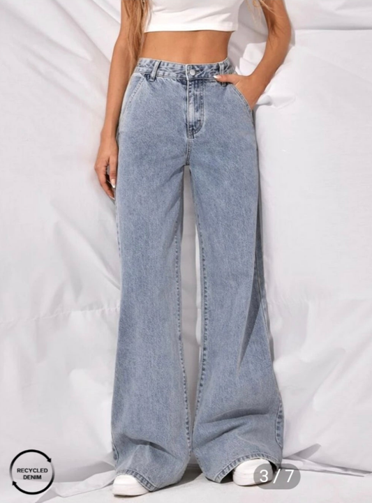 Womens wide leg high waisted denim jeans