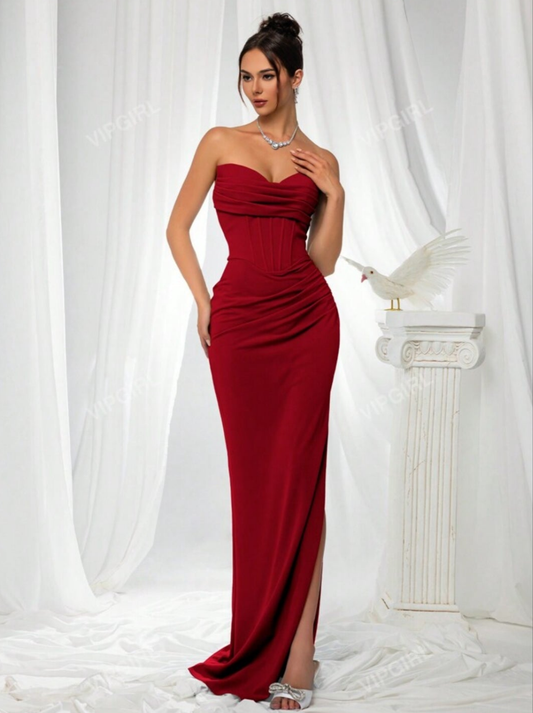 Womens red corset style  long formal evening dress