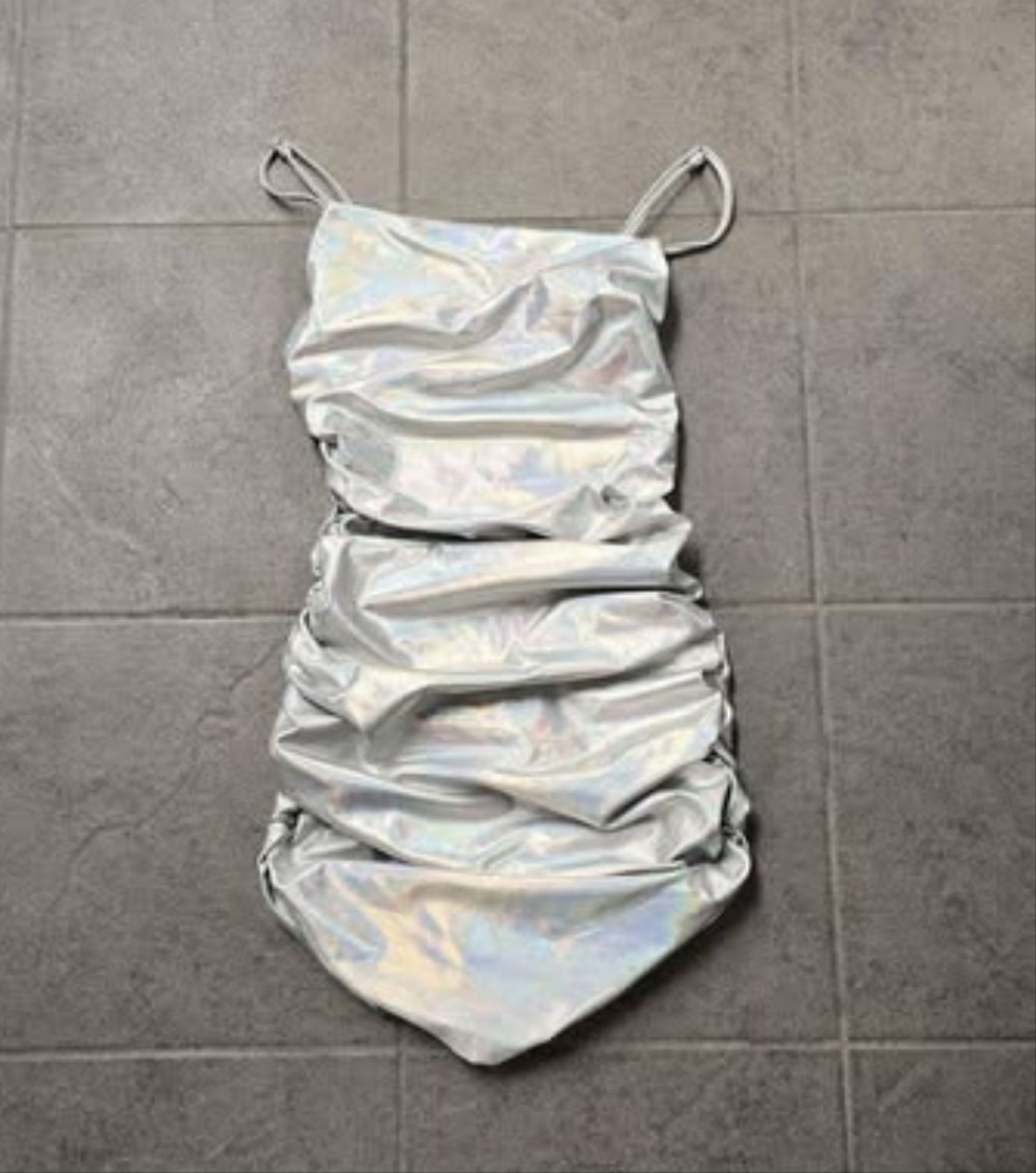 Holographic silver ruched cami dress