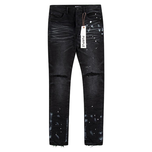 PURPLE BRAND BLACK RESIN KNEE SLIT JEANS