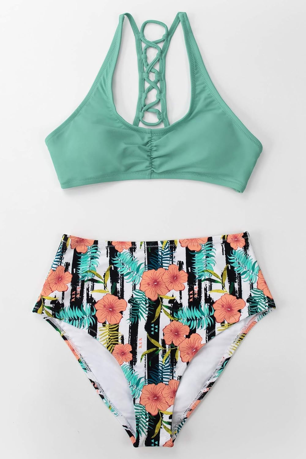 CUPSHE Women’s Celadon Green Bikini Top & Floral Bikini Bottoms