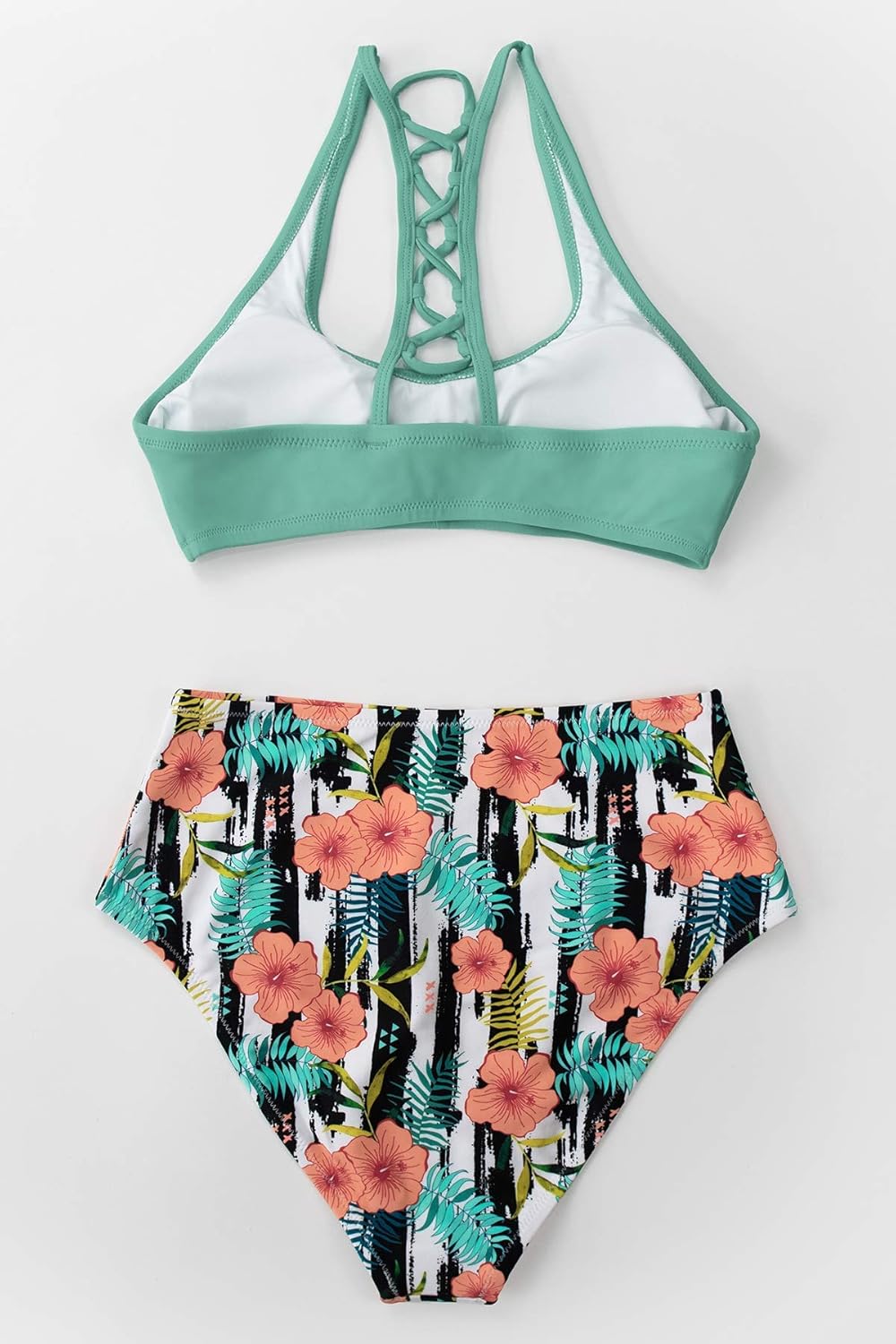 CUPSHE Women’s Celadon Green Bikini Top & Floral Bikini Bottoms