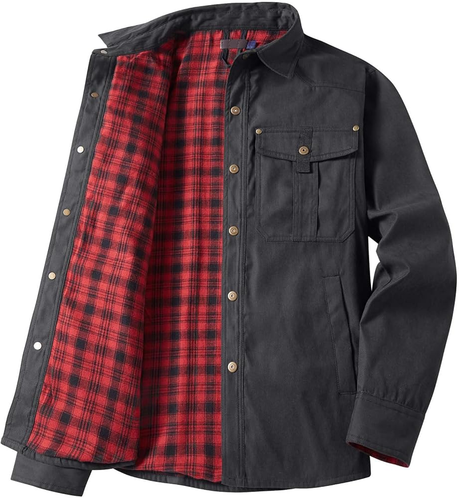 Men's Western Plaid Patchwork Jacket Regular Fit Casual Label Button Down with Pockets