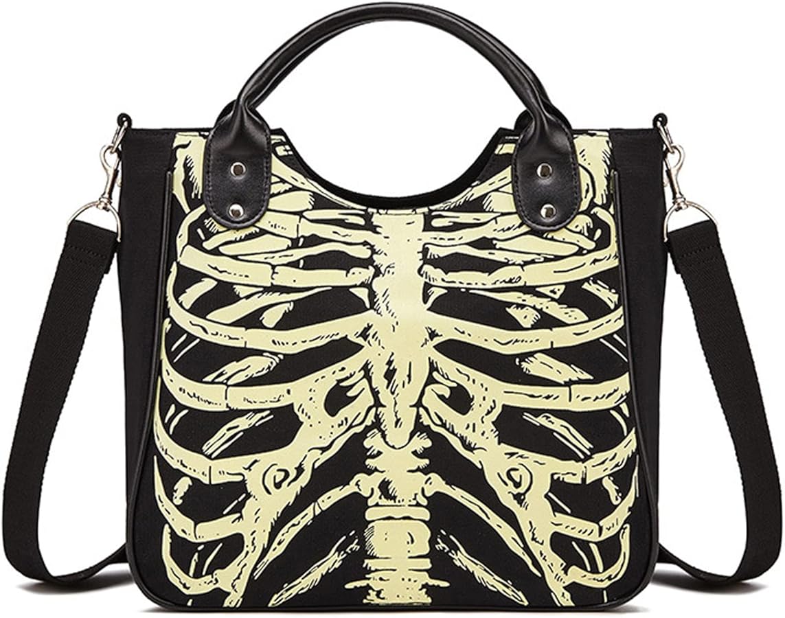 Gothic Backpack Canvas Bag Luminous Fashion Skull Crossbody Printed Bag Zipper Luminous Striped Shoulder Bag