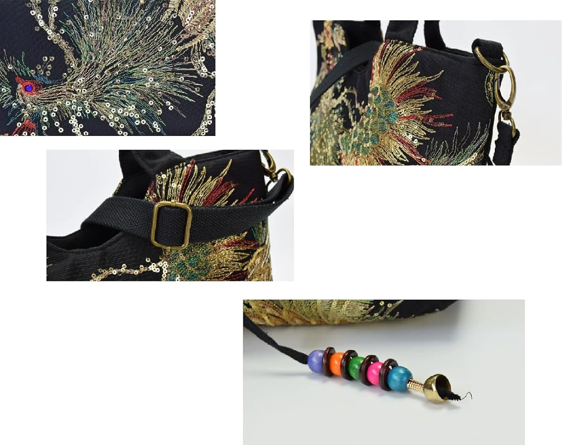 Handmade Embroidered Large Capacity Handheld One Shoulder Crossbody Bag, Retro Peacock Embroidered Canvas Bag