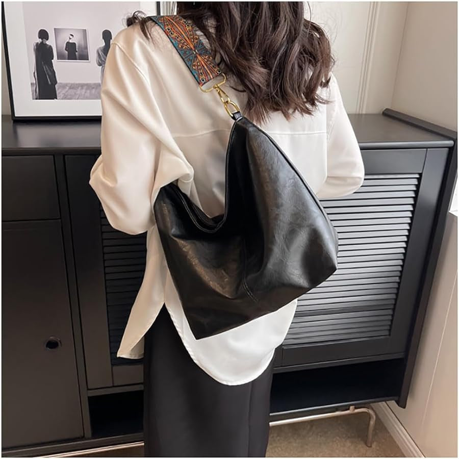 Vegan Leather Crossbody Bag Guitar Strap Hobo Purses and Handbags Bucket Bags Shoulder Bag with Zipper