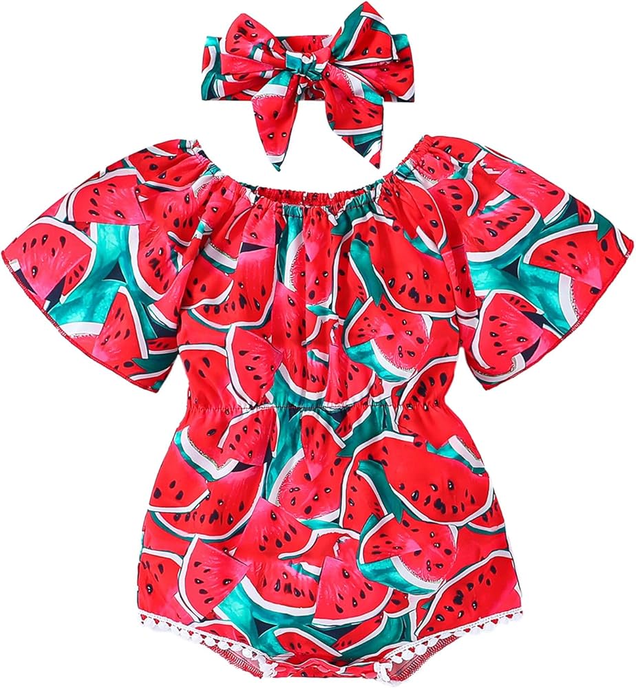 Girl Romper Outfit Short Sleeve Watermelon Print