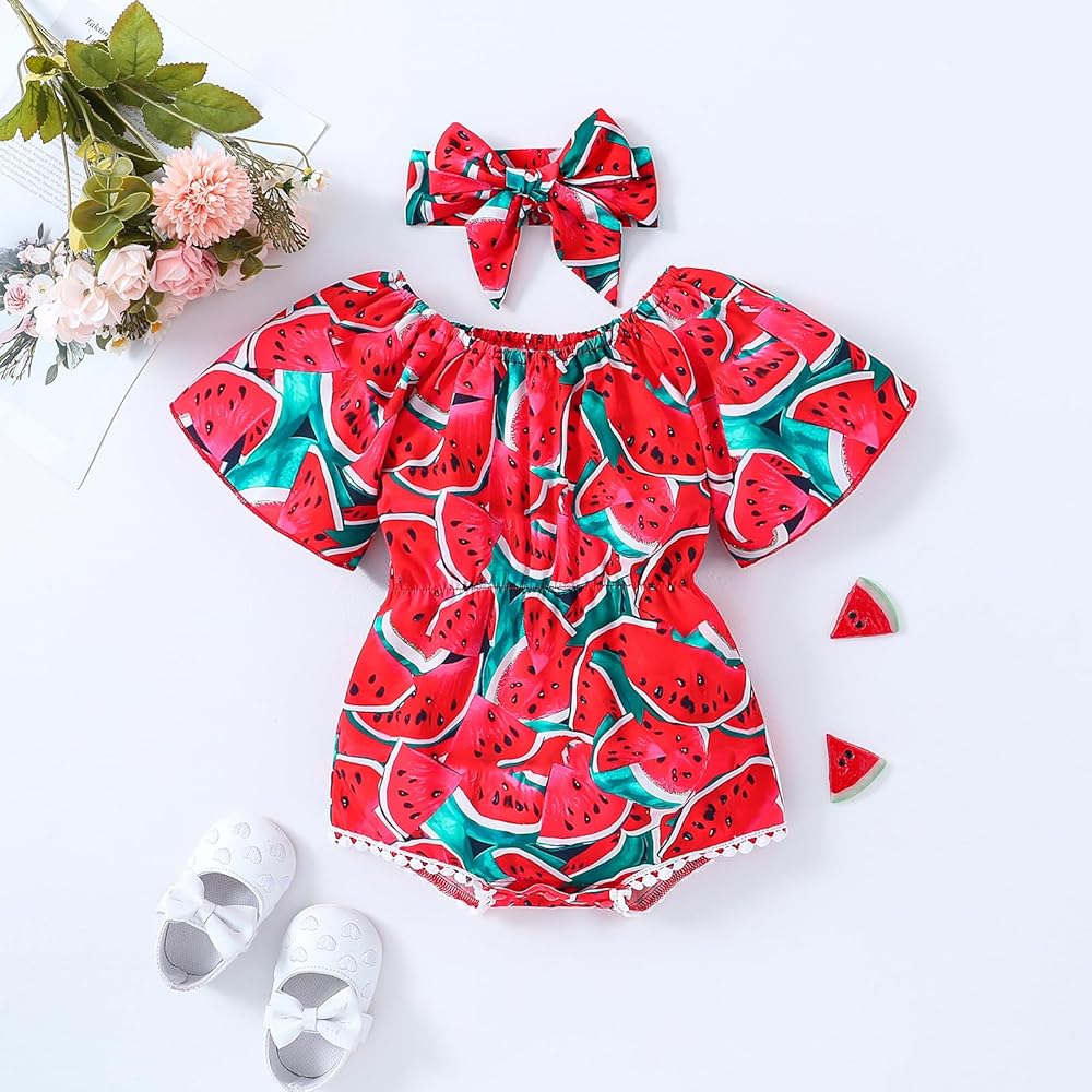 Girl Romper Outfit Short Sleeve Watermelon Print