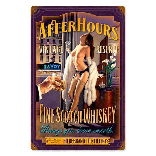 Past Time Signs American Beauties by Greg Hildebrandt After Hours Scotch Vintage Metal Sign - 12 x 18 in.