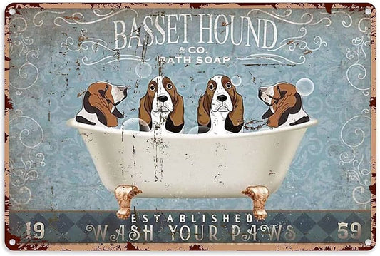 Basset Hound Wash Your Paws New Metal Tin Sign Retro Style Metal Poster Tin Sign Vintage Wall Decor for Cafe Bar Pub Home Beer Decoration Crafts 12X8 Inches