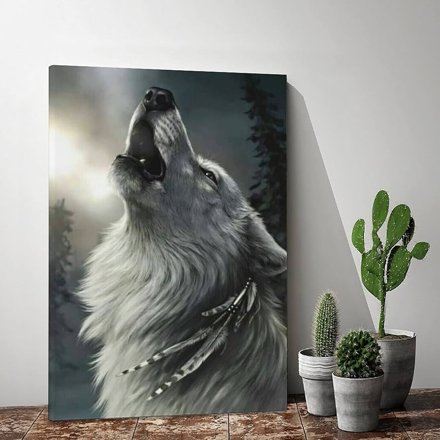 Ford Mackintosh White Wolf Gray Wolf Wild Wolf Grassland Wildlife 10 Canvas Print Framed 18” x 12”