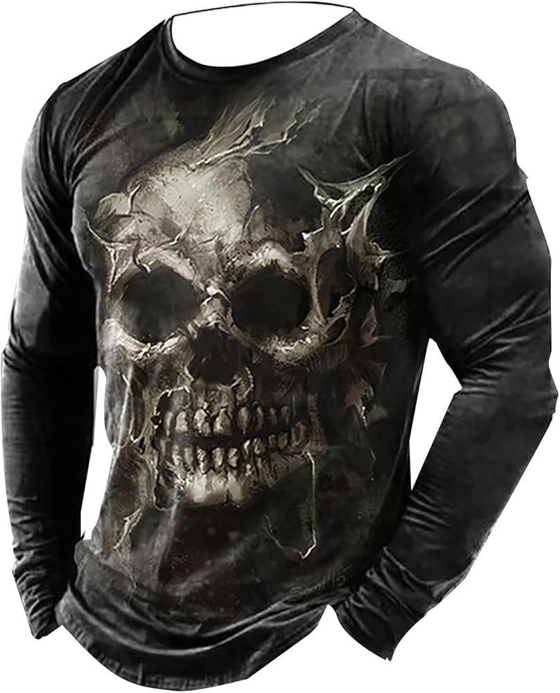 Horror Skulls 3D Printing Men Street Style Spring Autumn Long Sleeve Skeleton Pattern Man Casual