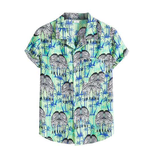 Mens Fashion Ethnic Short Sleeve Casual Printing Hawaiian Shirt Blouse T-shirt