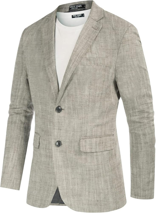 PAUL JONES Men's Herringbone Blazer 2 Button Suit Jackets Casual Knit Sport Coat Linen