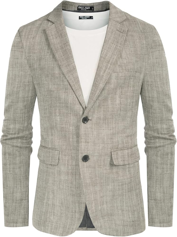 PAUL JONES Men's Herringbone Blazer 2 Button Suit Jackets Casual Knit Sport Coat Linen