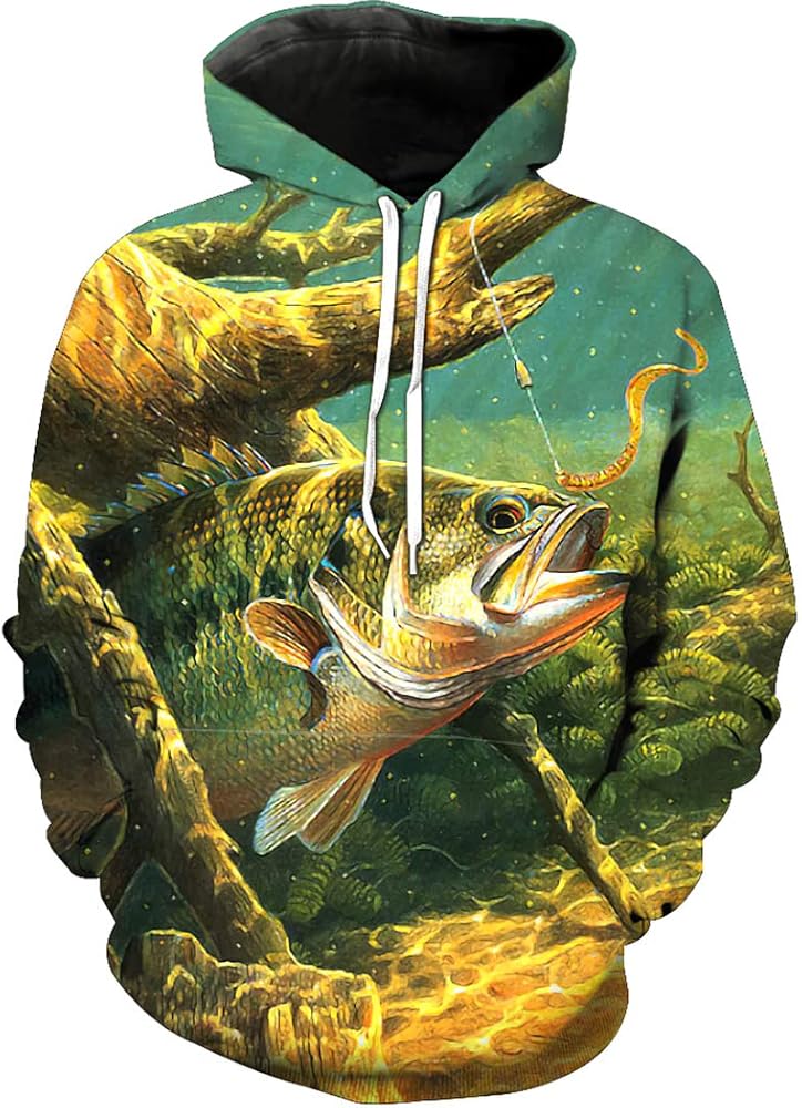 Men's Fish Hoodies 3D Fishing Casual Sweatshirts Pullover Tops