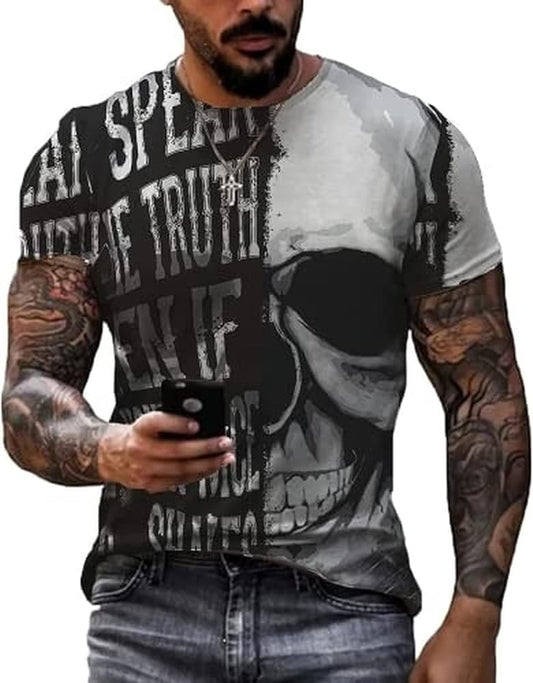 Mens Graphic T-Shirts Skull Poker Short Sleeve 3D Vintage Pattern