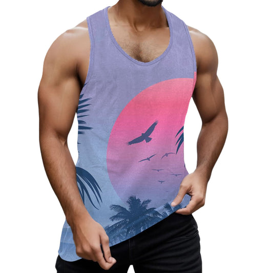 Mens Vest Adult Male Tops Men plus Size Male Summer Beach Hawaii Tree Printed Tank Tops