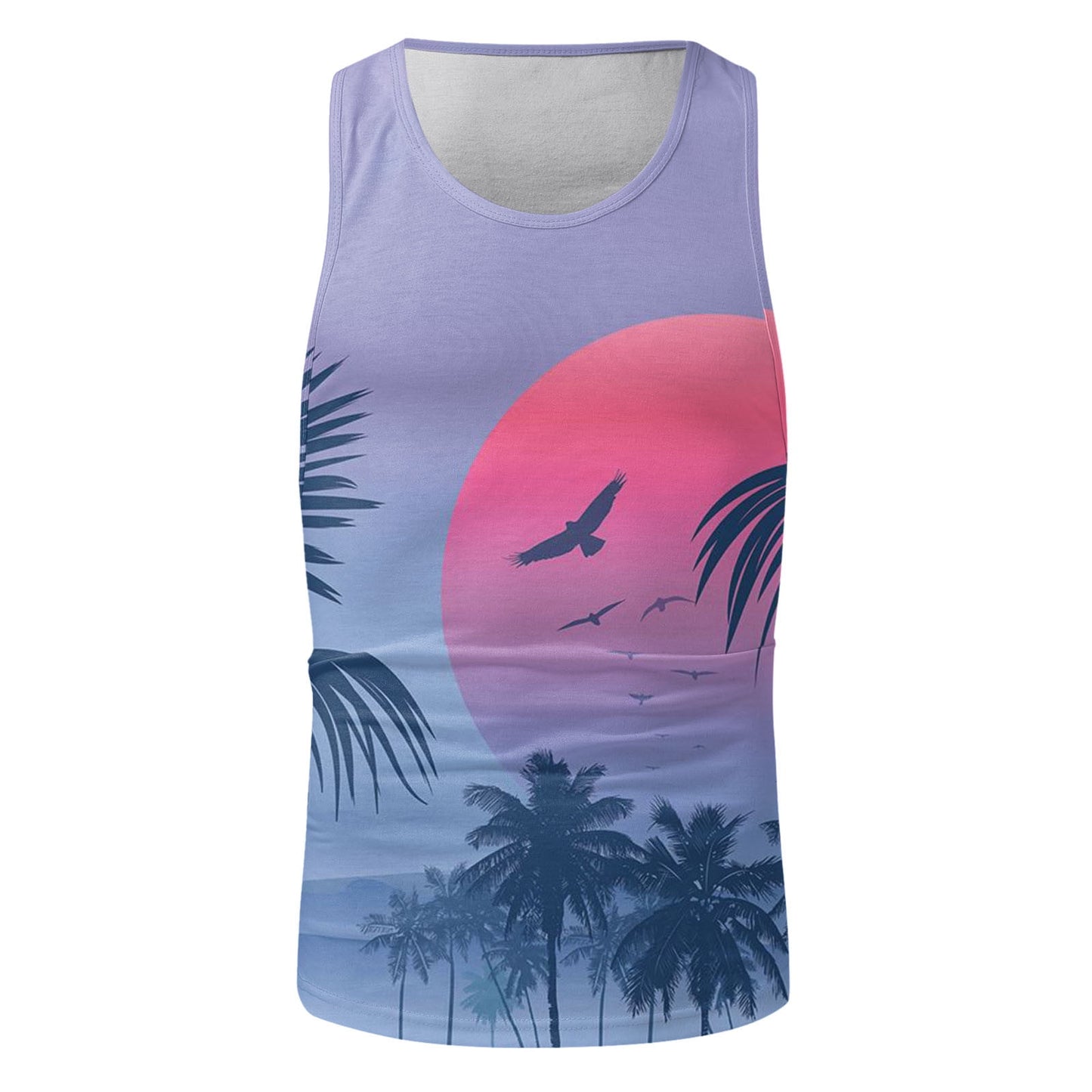 Mens Vest Adult Male Tops Men plus Size Male Summer Beach Hawaii Tree Printed Tank Tops