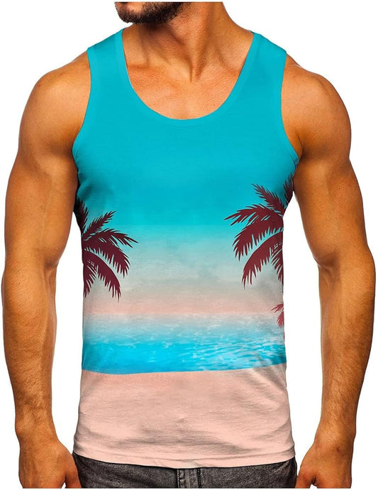 Hawaiian Tank Top Beach Vest Top Mens Sleeveless