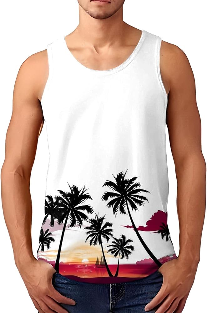 Men Mens Summer Fashion Tank Top Casual Loose Sports Beach Seaside Print